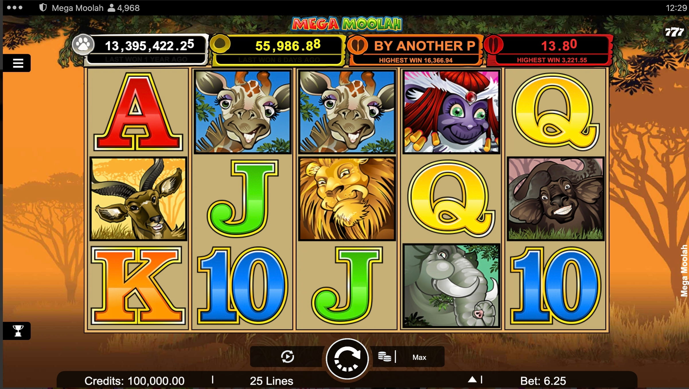 Mega Moolah free spins round in progress