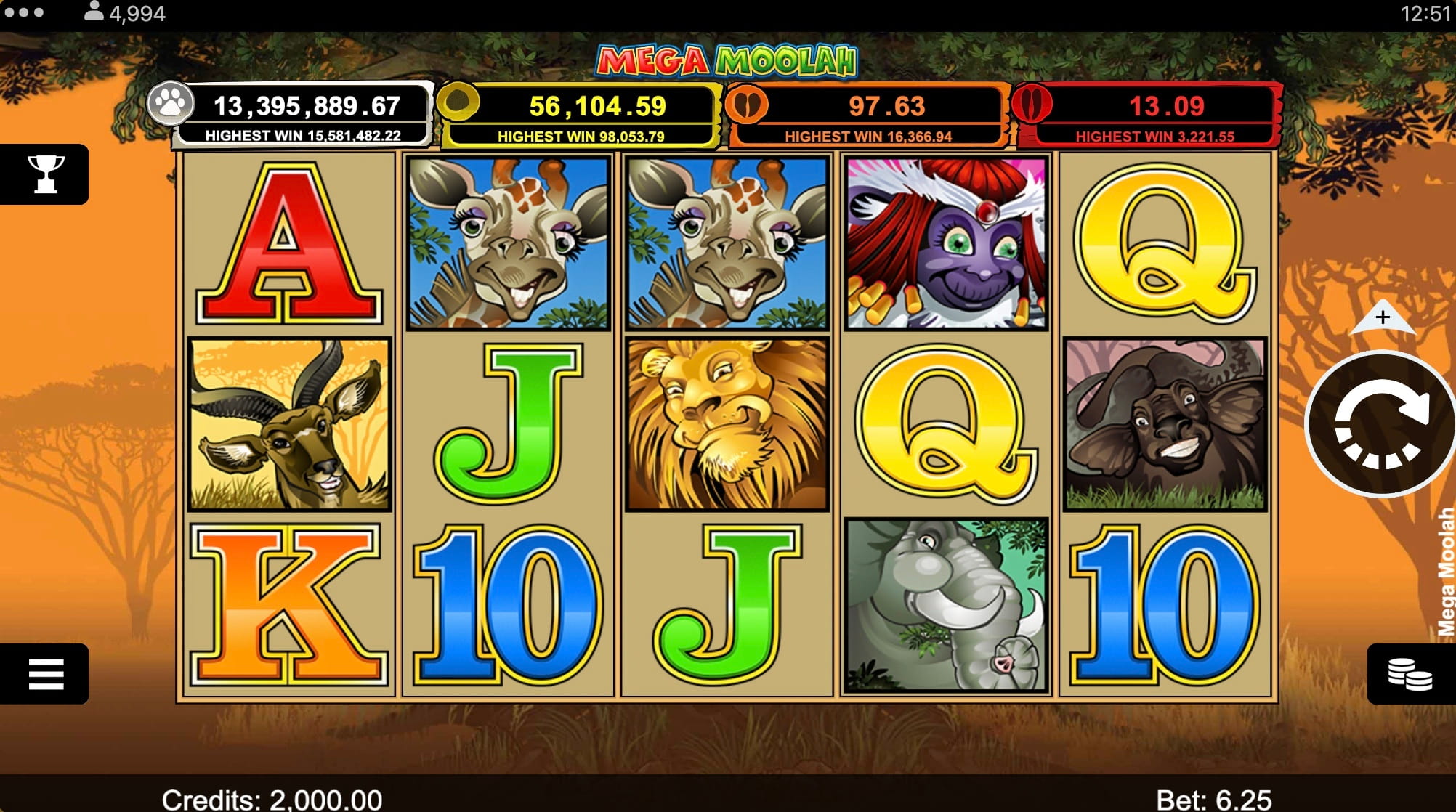 Mega Moolah game tile in an online casino lobby